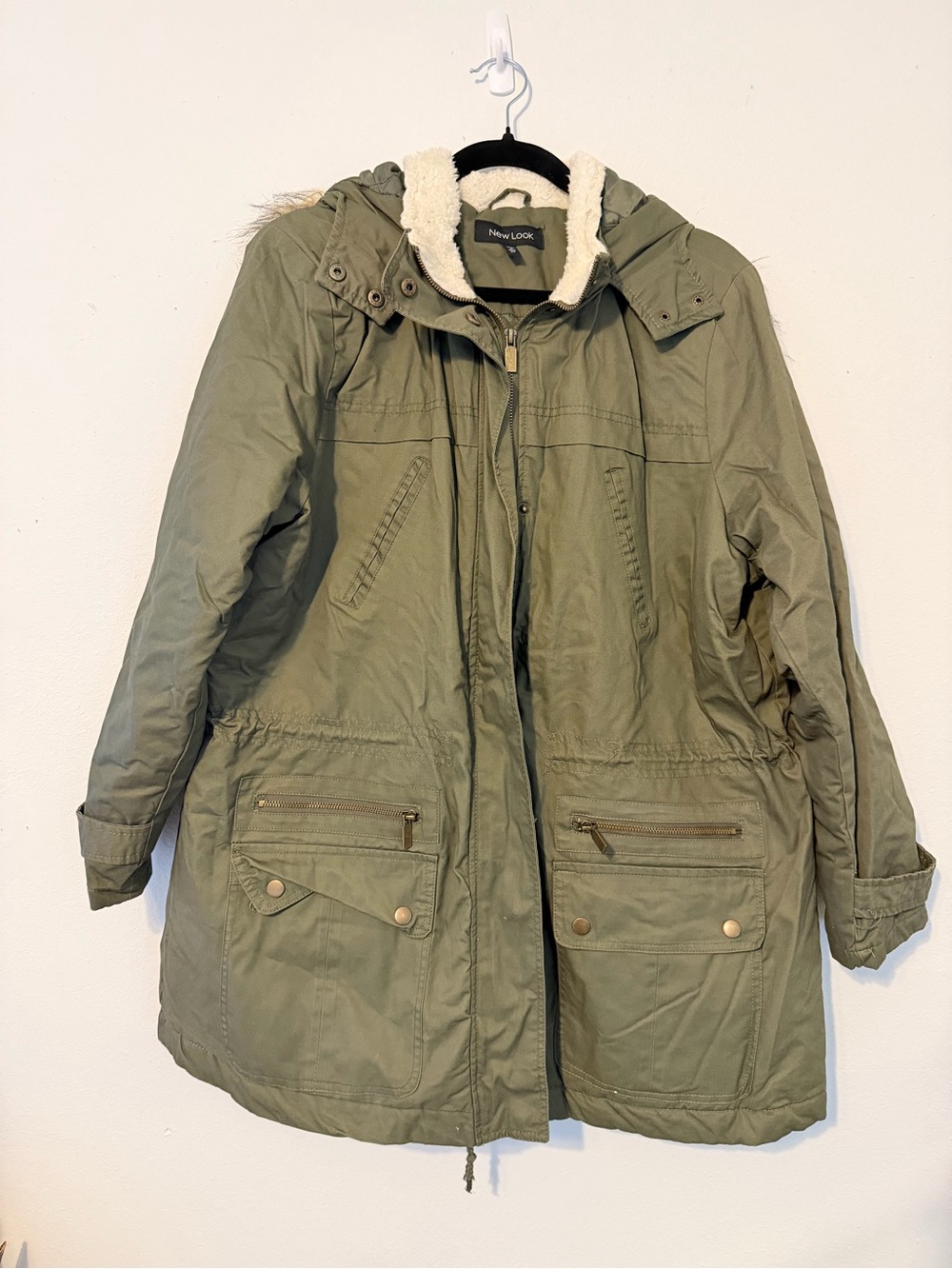New Look Fauc fur trim Hooded coat 1X green